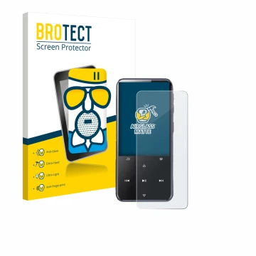 Parte frontal de un envase de producto con el logotipo de la marca BROTECT. Al lado se muestra el dispositivo AGPtek M3 con su