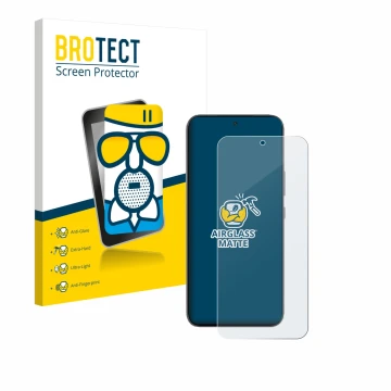 Parte frontal de un envase de producto con el logotipo de la marca BROTECT. Al lado se muestra el dispositivo Infinix GT 30 Pr
