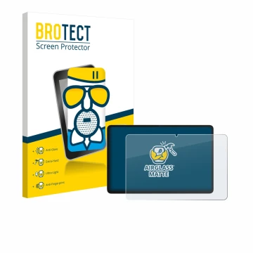 Parte frontal de un envase de producto con el logotipo de la marca BROTECT. Al lado se muestra el dispositivo Honor Pad 10 con