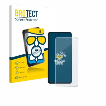 Parte frontal de un envase de producto con el logotipo de la marca BROTECT. Al lado se muestra el dispositivo realme GT 7 con 