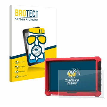 Parte frontal de un envase de producto con el logotipo de la marca BROTECT. Al lado se muestra el dispositivo Lilliput A7s 7