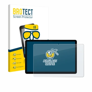 Parte frontal de un envase de producto con el logotipo de la marca BROTECT. Al lado se muestra el dispositivo Doogee Tab G6 co