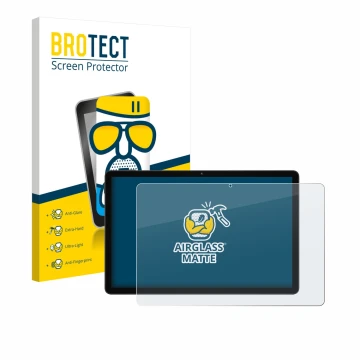 Parte frontal de un envase de producto con el logotipo de la marca BROTECT. Al lado se muestra el dispositivo Doogee Tab A9 Pr