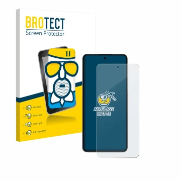 Parte frontal de un envase de producto con el logotipo de la marca BROTECT. Al lado se muestra el dispositivo realme P3 5G con