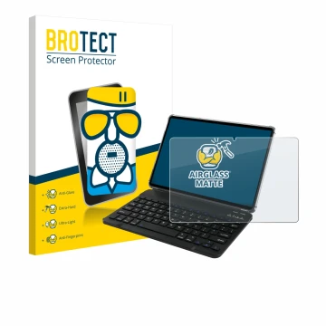 Parte frontal de un envase de producto con el logotipo de la marca BROTECT. Al lado se muestra el dispositivo Tabwee T90 con s