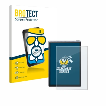 Parte frontal de un envase de producto con el logotipo de la marca BROTECT. Al lado se muestra el dispositivo iflytek Ainote A
