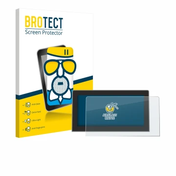 Parte frontal de un envase de producto con el logotipo de la marca BROTECT. Al lado se muestra el dispositivo Volkswagen Golf 