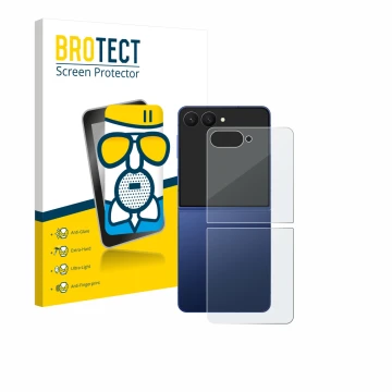 Parte frontal de un envase de producto con el logotipo de la marca BROTECT. Al lado se muestra el dispositivo Samsung Galaxy Z
