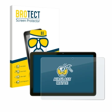 Parte frontal de un envase de producto con el logotipo de la marca BROTECT. Al lado se muestra el dispositivo VALE Tablet V10A