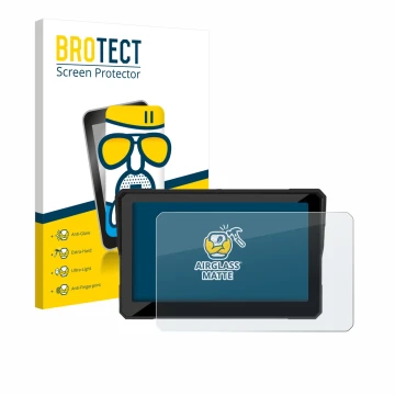 Parte frontal de un envase de producto con el logotipo de la marca BROTECT. Al lado se muestra el dispositivo Carpuride W702S 