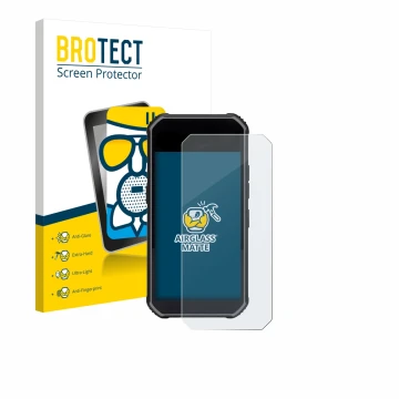 Parte frontal de un envase de producto con el logotipo de la marca BROTECT. Al lado se muestra el dispositivo SkyCaddie Pro 5X