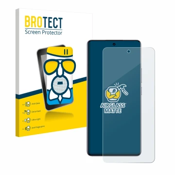 Parte frontal de un envase de producto con el logotipo de la marca BROTECT. Al lado se muestra el dispositivo realme 15 Pro co