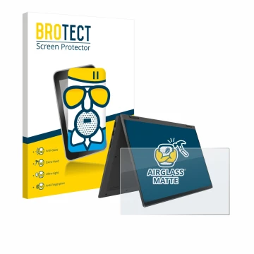 Parte frontal de un envase de producto con el logotipo de la marca BROTECT. Al lado se muestra el dispositivo Lenovo IdeaPad F