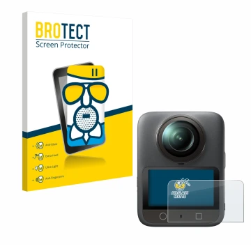 Parte frontal de un envase de producto con el logotipo de la marca BROTECT. Al lado se muestra el dispositivo DJI Osmo 360 con