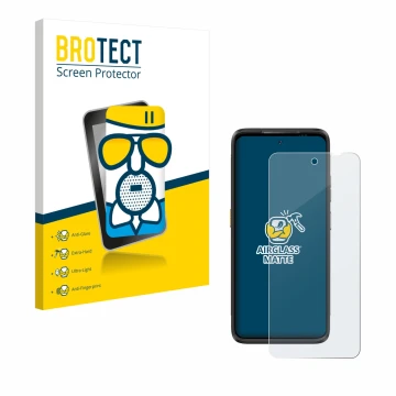 Parte frontal de un envase de producto con el logotipo de la marca BROTECT. Al lado se muestra el dispositivo Ulefone Armor 23