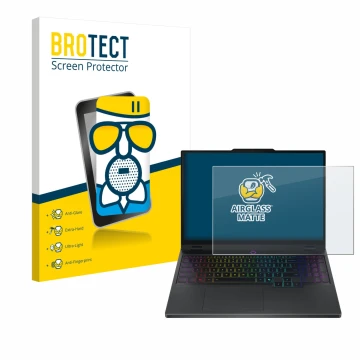 Parte frontal de un envase de producto con el logotipo de la marca BROTECT. Al lado se muestra el dispositivo Lenovo Legion 5i