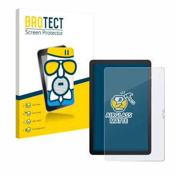 Parte frontal de un envase de producto con el logotipo de la marca BROTECT. Al lado se muestra el dispositivo Telekom T Tablet