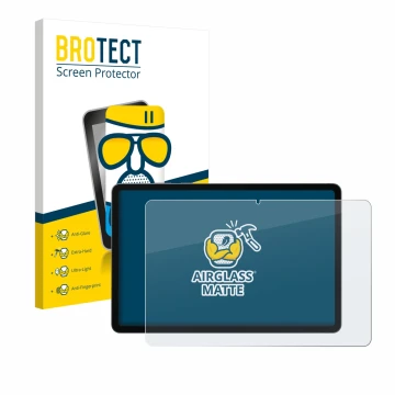 Parte frontal de un envase de producto con el logotipo de la marca BROTECT. Al lado se muestra el dispositivo Samsung Galaxy T