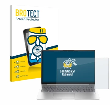 Parte frontal de un envase de producto con el logotipo de la marca BROTECT. Al lado se muestra el dispositivo HP EliteBook 6 G