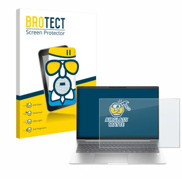Parte frontal de un envase de producto con el logotipo de la marca BROTECT. Al lado se muestra el dispositivo HP EliteBook 6 G