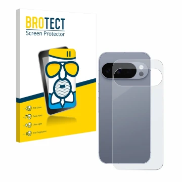 Parte frontal de un envase de producto con el logotipo de la marca BROTECT. Al lado se muestra el dispositivo Google Pixel 10 