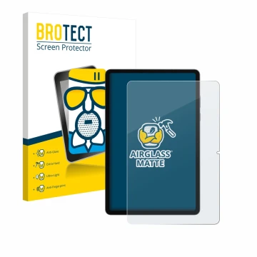 Parte frontal de un envase de producto con el logotipo de la marca BROTECT. Al lado se muestra el dispositivo Samsung Galaxy T