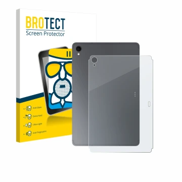 Parte frontal de un envase de producto con el logotipo de la marca BROTECT. Al lado se muestra el dispositivo Samsung Galaxy T