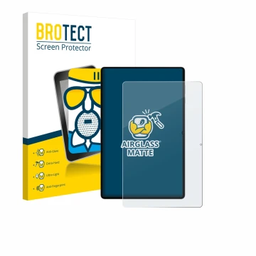 Parte frontal de un envase de producto con el logotipo de la marca BROTECT. Al lado se muestra el dispositivo Samsung Galaxy T