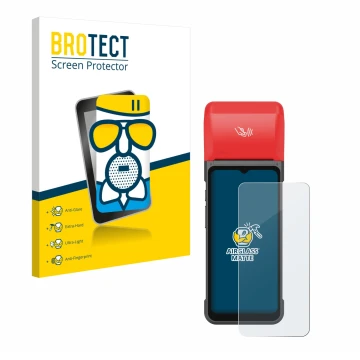 Parte frontal de un envase de producto con el logotipo de la marca BROTECT. Al lado se muestra el dispositivo iMin Swift 2 Pro