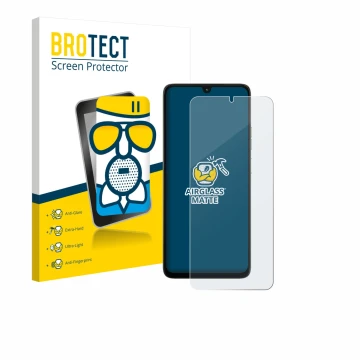 Parte frontal de un envase de producto con el logotipo de la marca BROTECT. Al lado se muestra el dispositivo Motorola Moto G0
