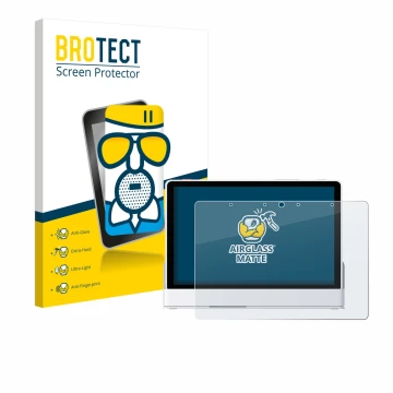 Parte frontal de un envase de producto con el logotipo de la marca BROTECT. Al lado se muestra el dispositivo eufy Smart Displ