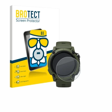 Parte frontal de un envase de producto con el logotipo de la marca BROTECT. Al lado se muestra el dispositivo Coros NOMAD con 