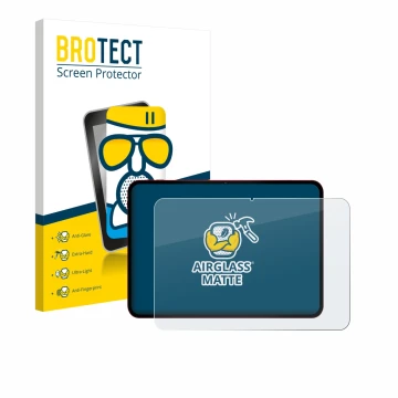 Parte frontal de un envase de producto con el logotipo de la marca BROTECT. Al lado se muestra el dispositivo Teclast T65 Plus