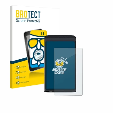 Parte frontal de un envase de producto con el logotipo de la marca BROTECT. Al lado se muestra el dispositivo Vasco Translator