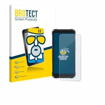 Parte frontal de un envase de producto con el logotipo de la marca BROTECT. Al lado se muestra el dispositivo Ulefone RugKing 