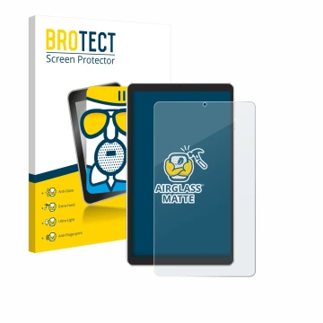 Parte frontal de un envase de producto con el logotipo de la marca BROTECT. Al lado se muestra el dispositivo Ulefone Tab A9 P