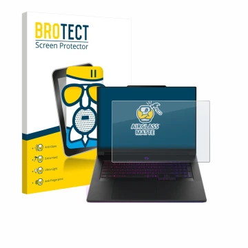 Parte frontal de un envase de producto con el logotipo de la marca BROTECT. Al lado se muestra el dispositivo Lenovo Legion 9i