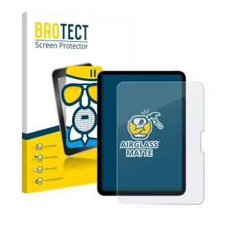 Parte frontal de un envase de producto con el logotipo de la marca BROTECT. Al lado se muestra el dispositivo Apple iPad Pro 1