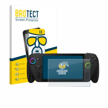 Parte frontal de un envase de producto con el logotipo de la marca BROTECT. Al lado se muestra el dispositivo ASUS ROG Xbox Al