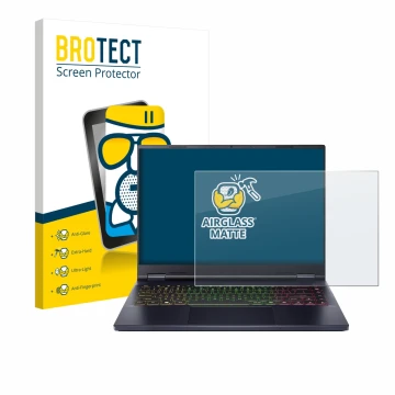 Parte frontal de un envase de producto con el logotipo de la marca BROTECT. Al lado se muestra el dispositivo Acer Predator He