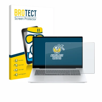 Parte frontal de un envase de producto con el logotipo de la marca BROTECT. Al lado se muestra el dispositivo HP OmniBook 7 17