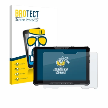 Parte frontal de un envase de producto con el logotipo de la marca BROTECT. Al lado se muestra el dispositivo Dell Pro Rugged 