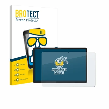 Parte frontal de un envase de producto con el logotipo de la marca BROTECT. Al lado se muestra el dispositivo Lenovo Idea Tab 