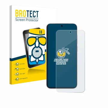 Parte frontal de un envase de producto con el logotipo de la marca BROTECT. Al lado se muestra el dispositivo Vivo X300 con su