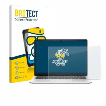 Parte frontal de un envase de producto con el logotipo de la marca BROTECT. Al lado se muestra el dispositivo Dell Pro 14 Prem