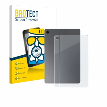 Parte frontal de un envase de producto con el logotipo de la marca BROTECT. Al lado se muestra el dispositivo Samsung Galaxy T