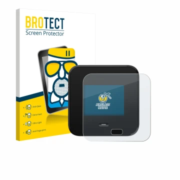 Parte frontal de un envase de producto con el logotipo de la marca BROTECT. Al lado se muestra el dispositivo Netgear Nighthaw