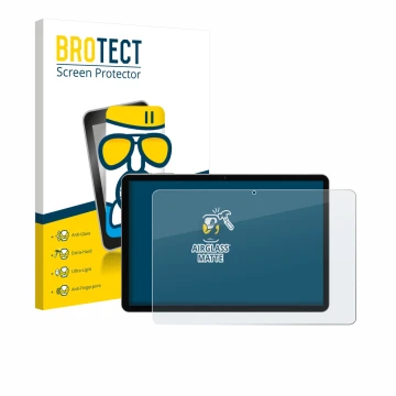 Parte frontal de un envase de producto con el logotipo de la marca BROTECT. Al lado se muestra el dispositivo Pritom M10 TAB 1