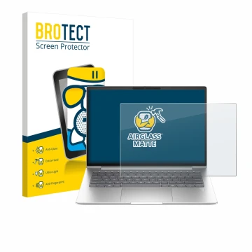 Parte frontal de un envase de producto con el logotipo de la marca BROTECT. Al lado se muestra el dispositivo HP ProBook 4 G1a