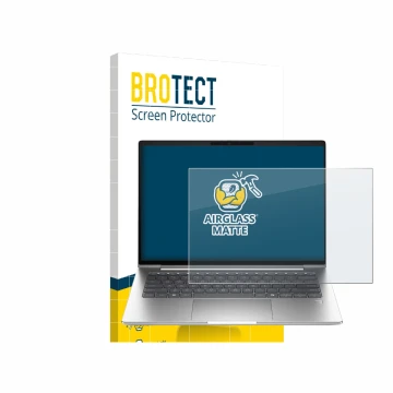 Parte frontal de un envase de producto con el logotipo de la marca BROTECT. Al lado se muestra el dispositivo HP ProBook 4 G1a